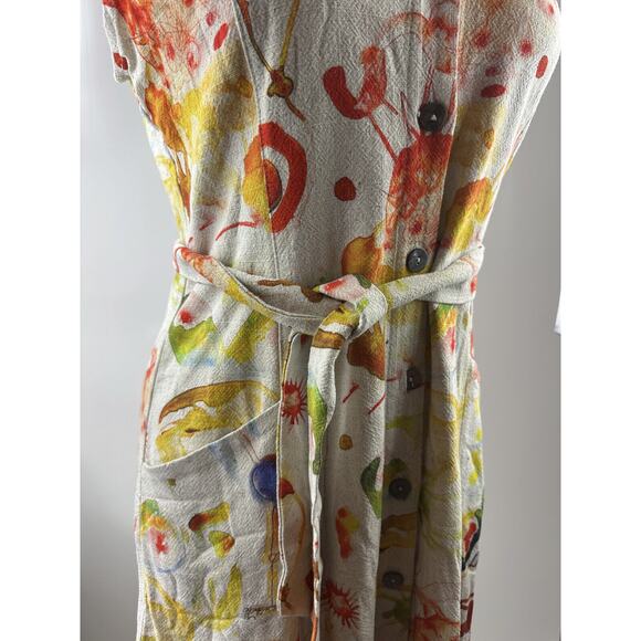 Fashion Brand Company Sleeveless Midi Dress Button Tie Pockets Watercolor Medium - Picture 9 of 16